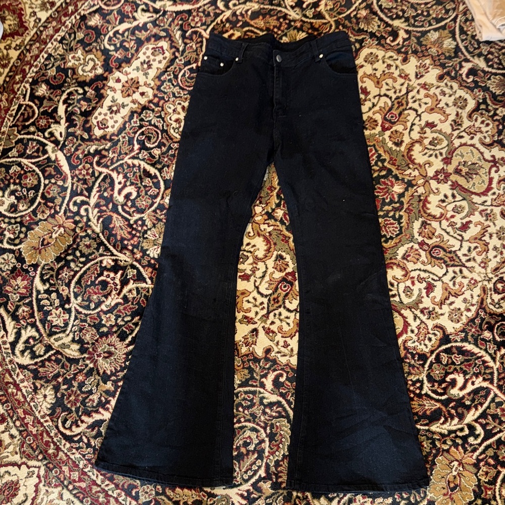 Classic Black Women's bell flare Jeans pants have been altered. See measurements